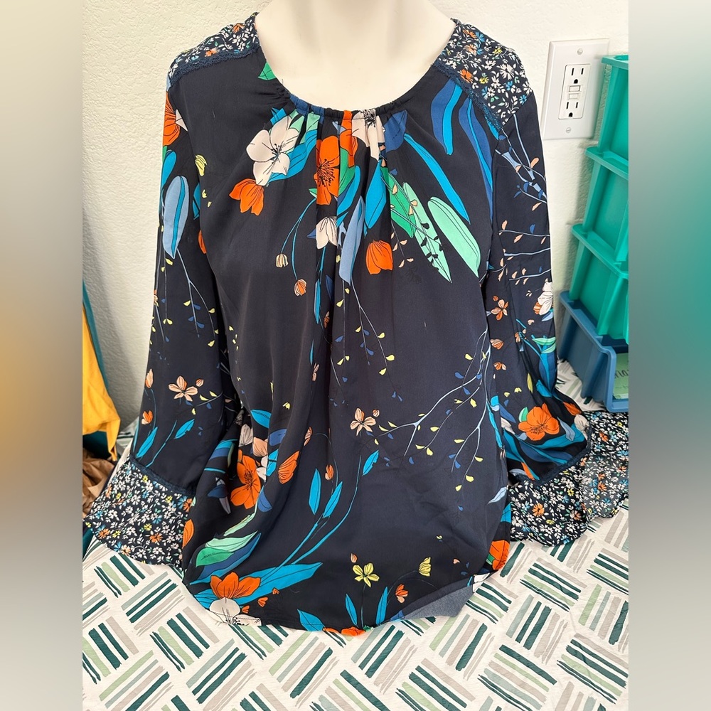 Nanette Lepore Floral Blouse - Black and Blue